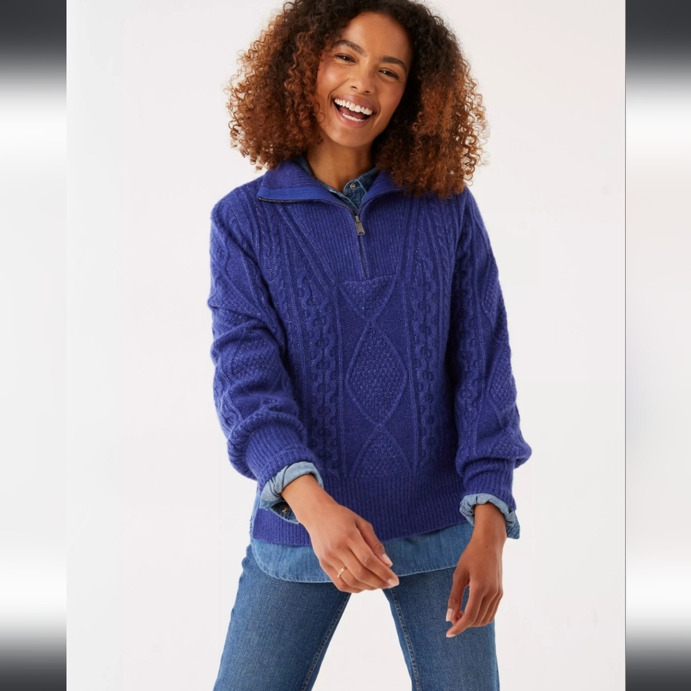 Fat Face Holly Half Zip Sweater - 8 Sage Green